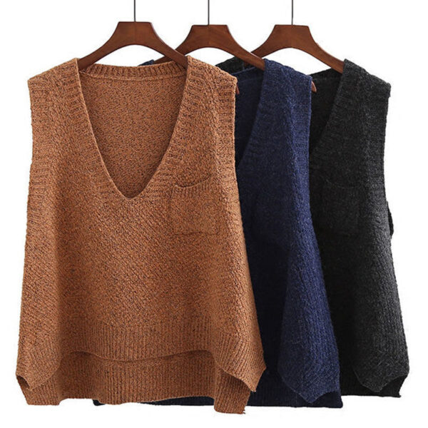 Women's Knitted Vest Spring And Autumn Plus Size Sleeveless Sweater Waistcoat Tops Outerwear Waistcoat - Image 3