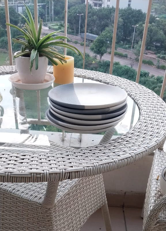 White Grey Quarter Plates (Set of 6)